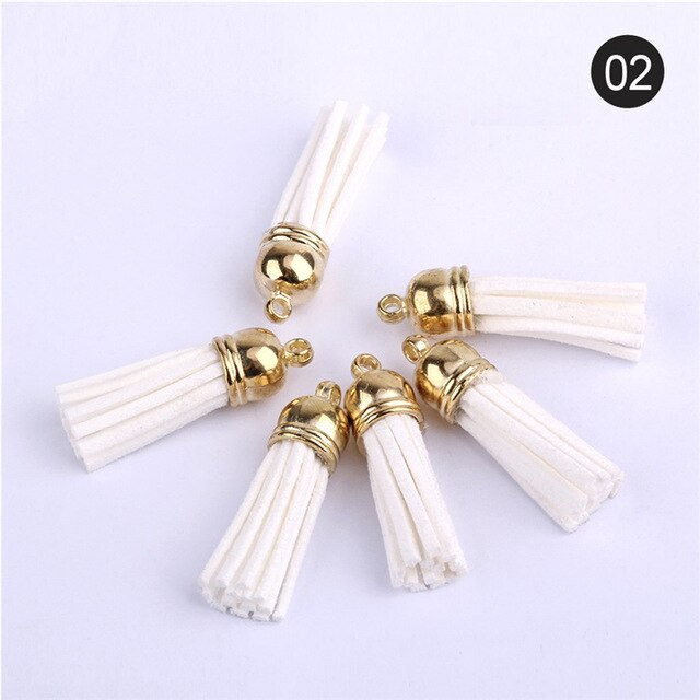 60 Stks/partij 38Mm Vintage Lederen Kwasten Fringe Averecht Macrame Voor Diy Sieraden Maken Sleutelhanger Mobiele Telefoon Riemen Hanger Accessoires: gold White