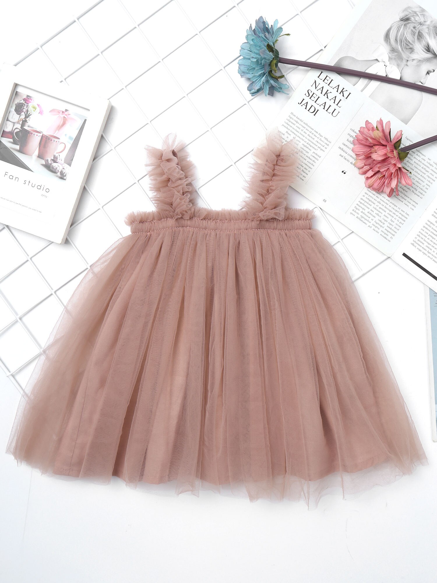 Infant Baby Girls Skirt Shoulder Straps A Word Shoulder Sleeveless Girl Mesh Tutu Dress for Summer Birthday Party Baby Clothes