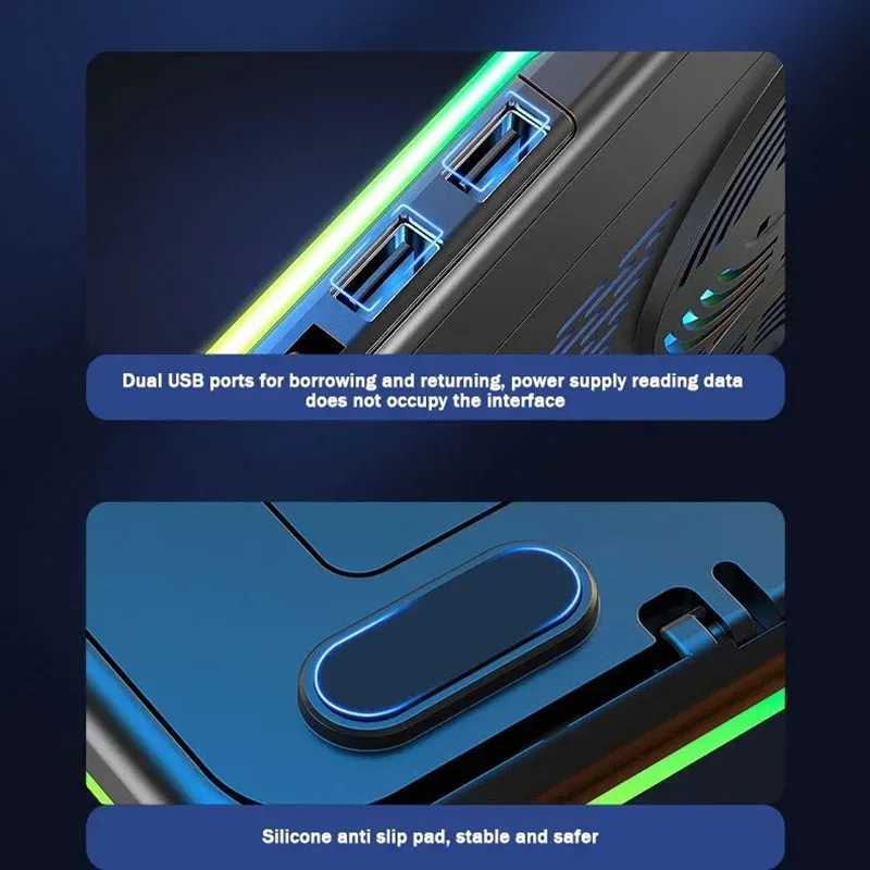 F36 5-wentylatorowy stojak chłodzący do notebooka z wentylatorem 11-17,3-calowy, regulowany pod wieloma kątami uchwyt do laptopa do gier z 2 ekranami LED USB