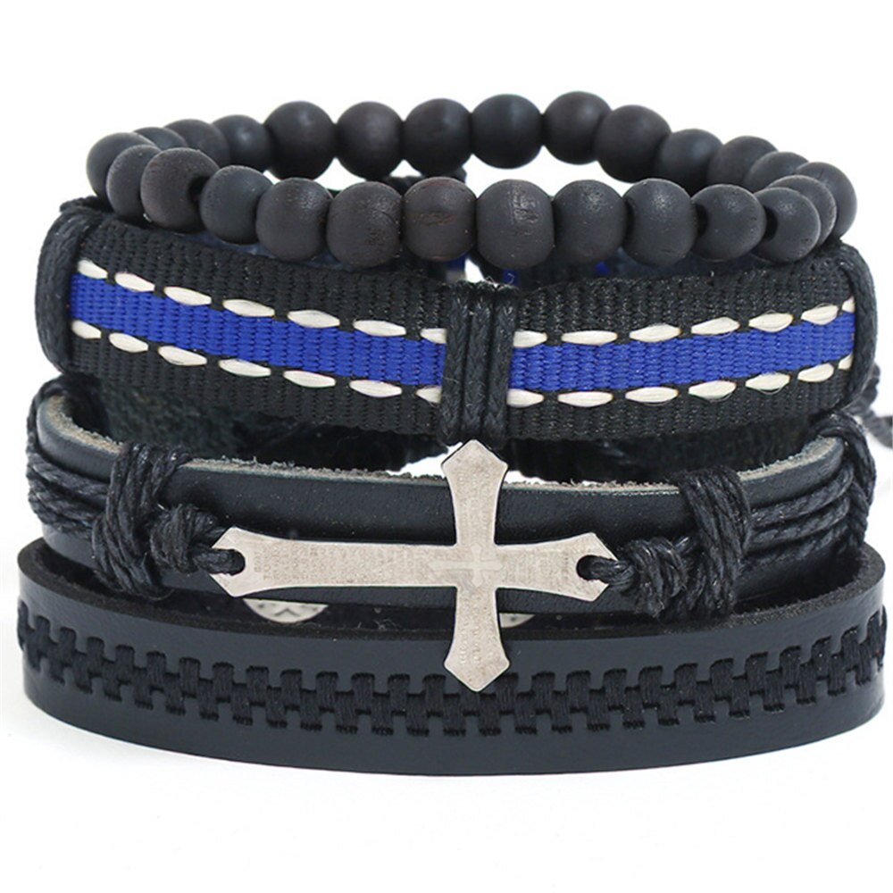 Causul 4pcs/set Handmade Beads Rope Woven Men Multilayer Charm Leather Bracelets For Women Homme Jewelry Accessories: style  7