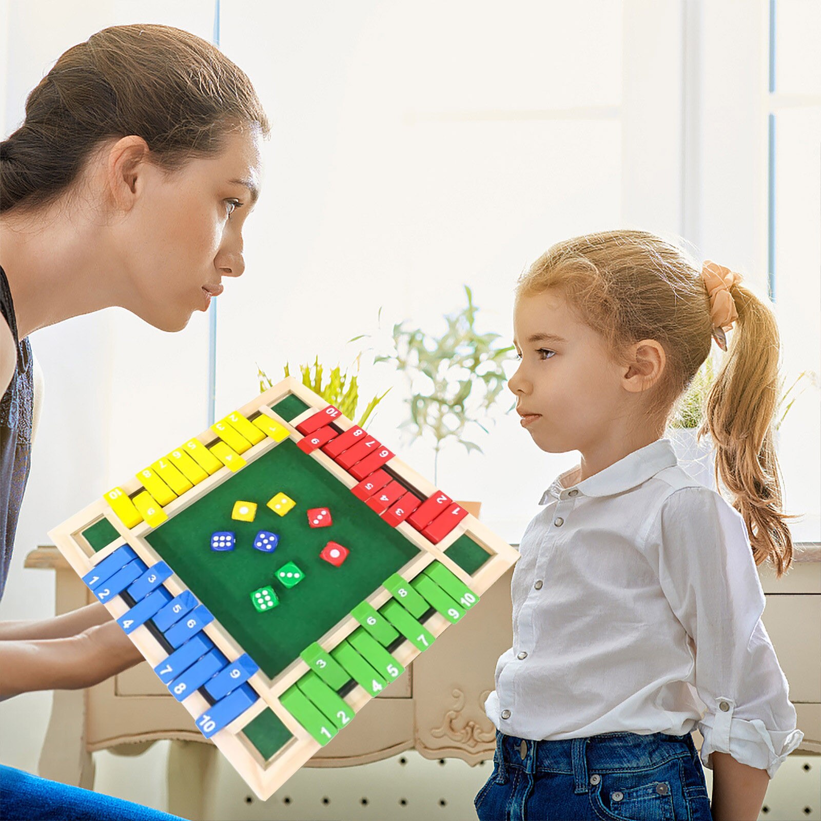 Houten Interesse Board Game Voorschoolse Speelgoed Traditionele Vierzijdige 10 Nummer Pub Bar Board Dice Game Doos Speelgoed Voor Kinderen