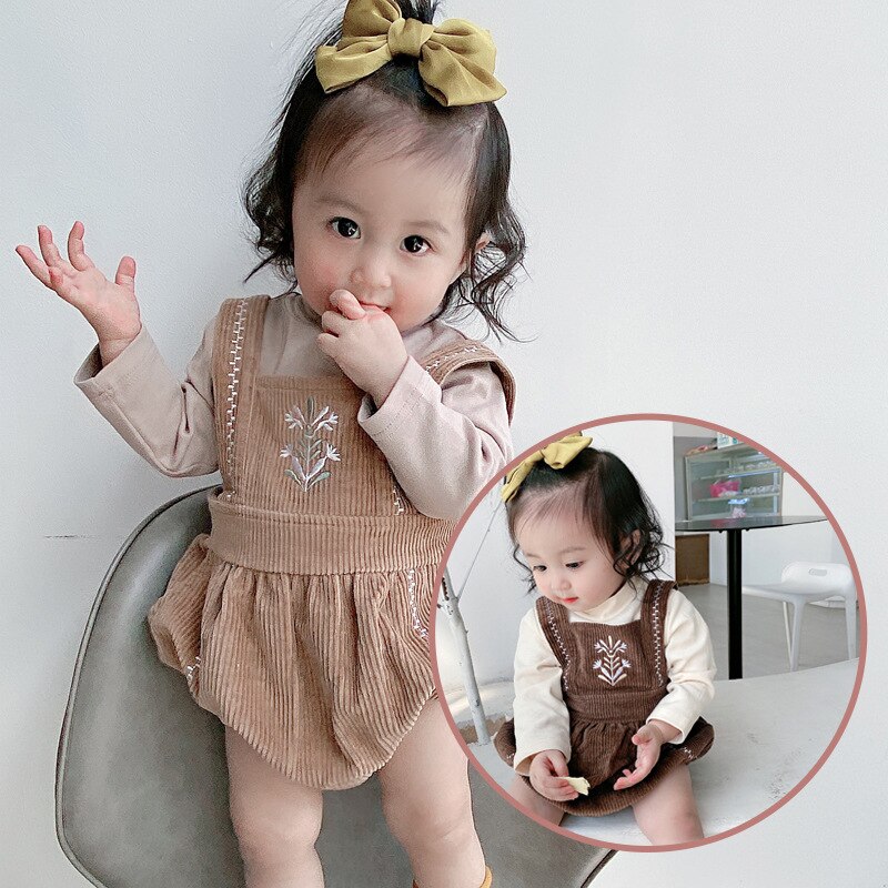 Korean One-piece Spring Kids Playsuit Cute Baby Girl Embroidered Overalls Suit Toddler Jumpsuit Overalls for Kids