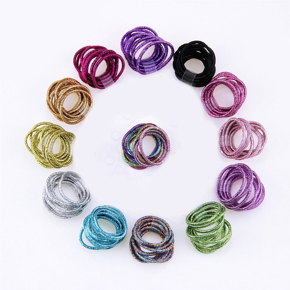 10Pc Glitter Shining Kids Chouchou Kleurrijke Elastische Haarbanden Zoete Leuke Paardenstaart Houder Voor Meisjes Accessoires Haar Ringen