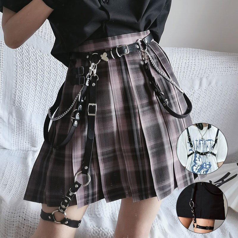 Punk Rock Detachable Chain Belt Multi-purpose Waist Chain Belt for Women PR: black leg ring and b