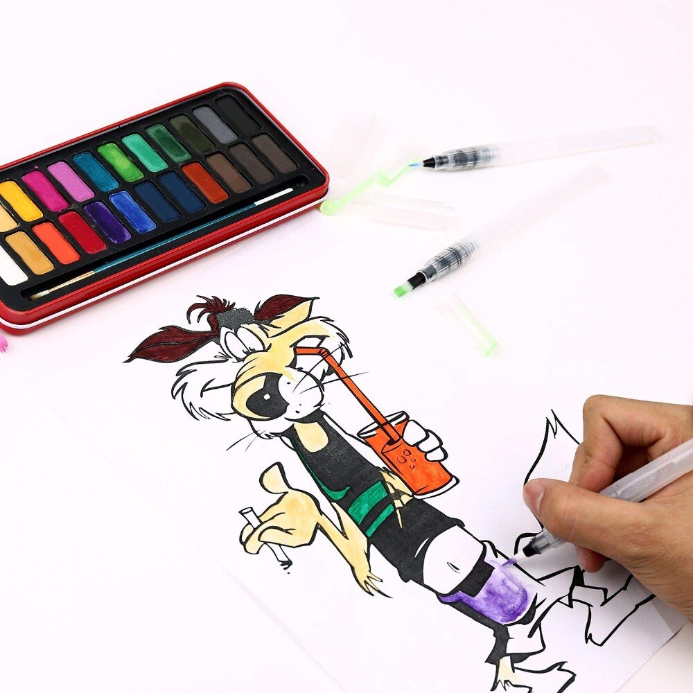 Genopfyldelig vandbørste blækpen til vandfarve kalligrafi tegning maleri illustration pen lille mellem stor anden størrelse