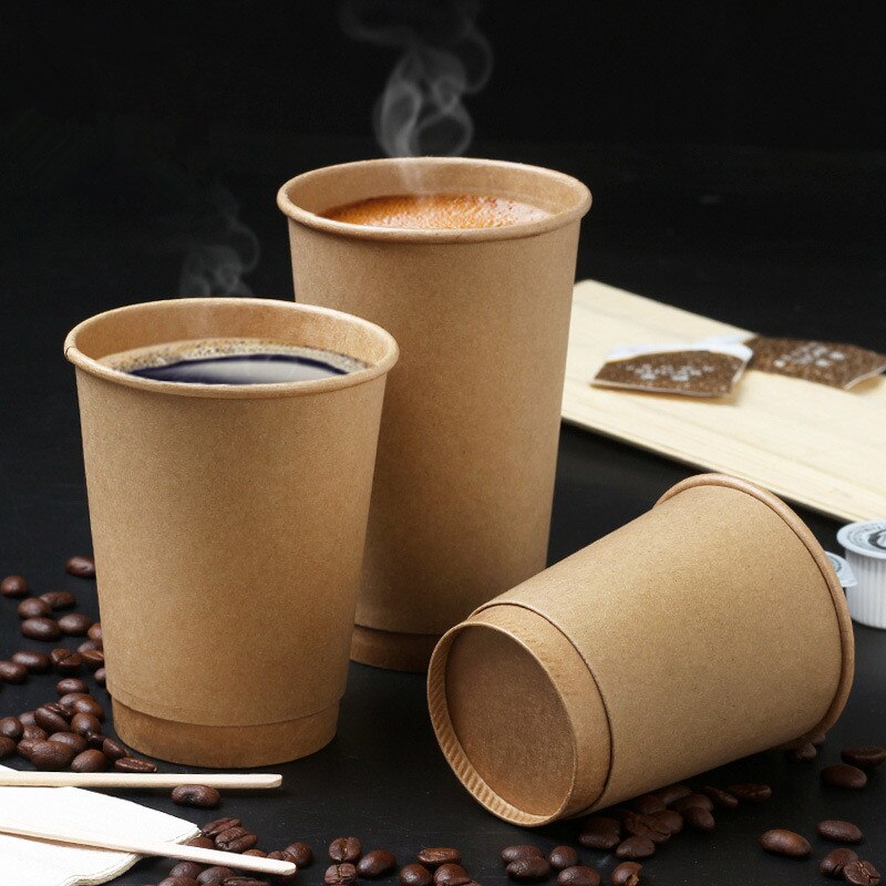 50 Pcs Dik Kraftpapier Wegwerp Koffie Kartonnen Beker Dubbele Holle Melk Thee Warme Drank Verpakking Cups Met Deksel Takeaway pakketten