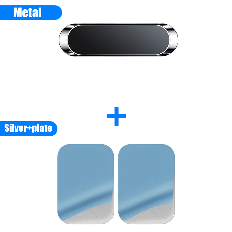 Magnetisk bilhållare magnetfäste miniremsformad stativ för iphone huawei xiaomi metall stark magnet gps bilfäste: Silver-