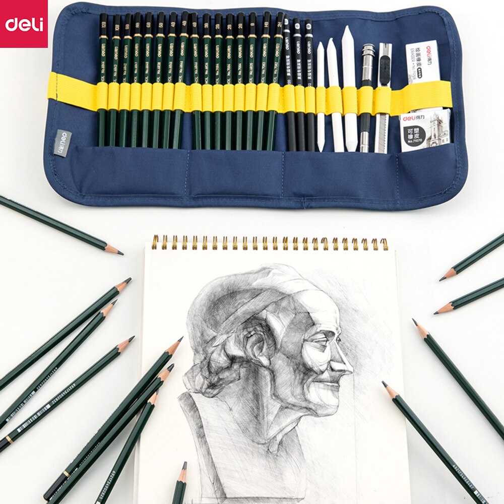 Deli Sketch Pencils Set Beginner Painting Drawing Tools Student Art Drawing Supplies Engineering Drawing Pen Set