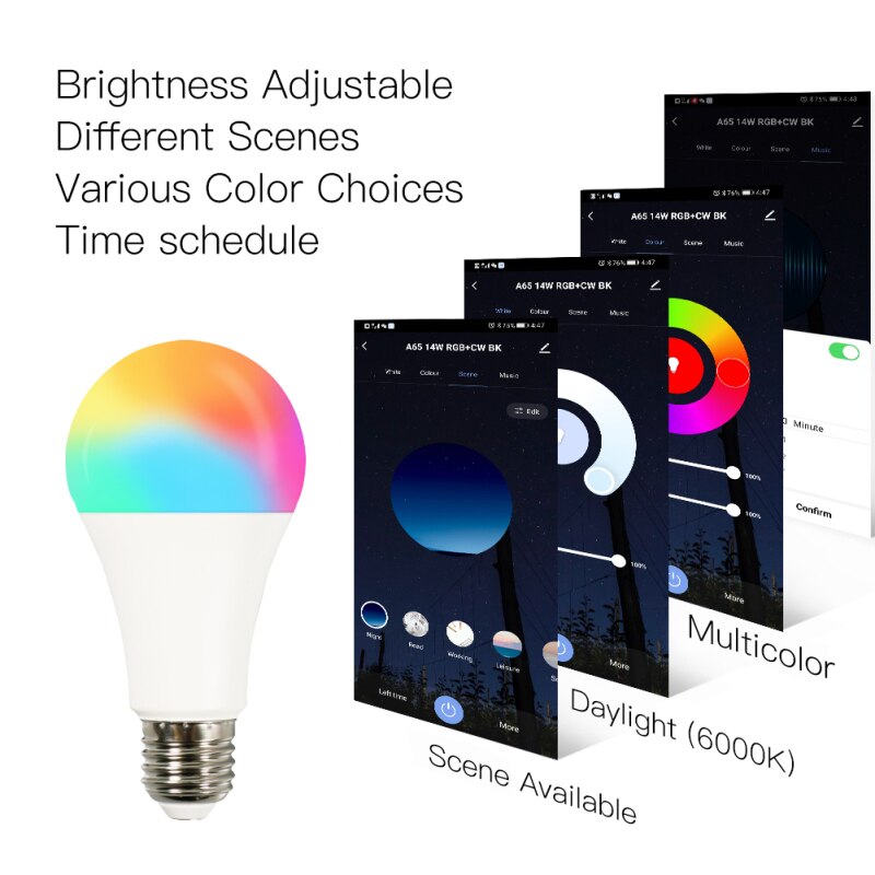Lampe LED intelligente à intensité variable, wi-fi, 14W, RGBCW E27, application Smart Life/Tuya, 220-240V, télécommande, fonctionne avec Alexa Echo Google Home, nouveauté