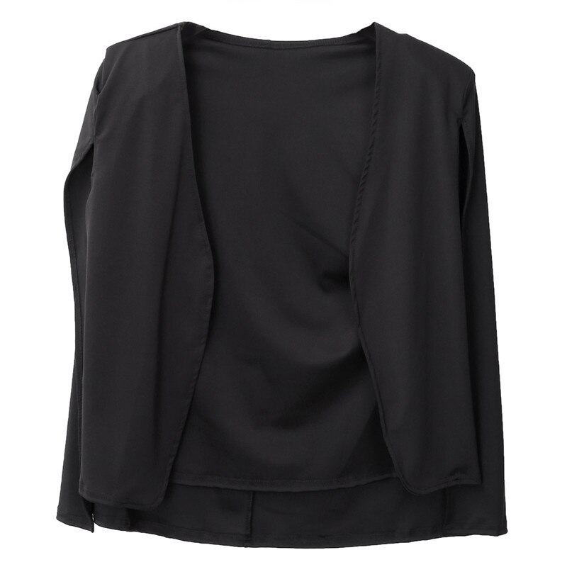 Mode Vrouwen Polyester Mantel Jas Zwart Pak Lange Mouwen Revers Cape Split Poncho Effen Jas W3: Black / XL