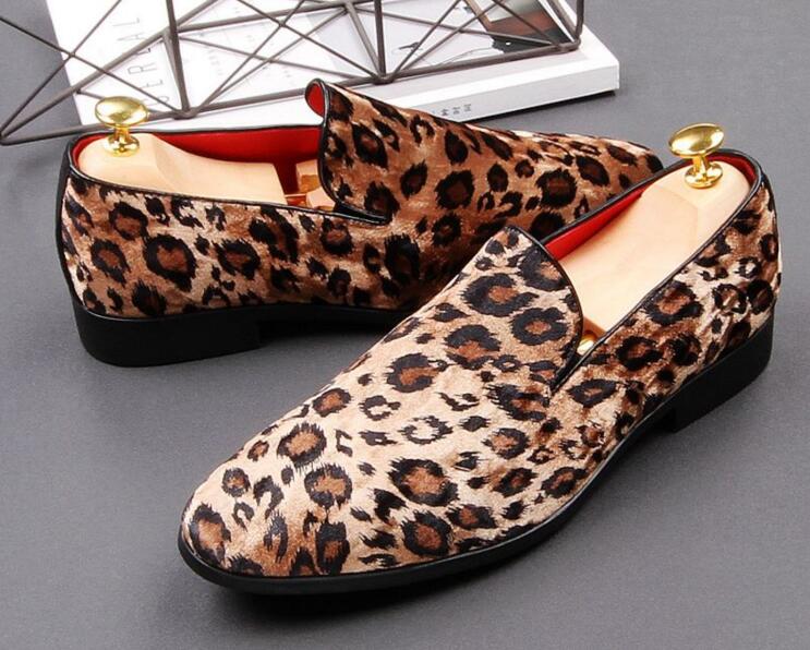 Mocasines con estampado de leopardo para hombre, zapatos planos para hombre, calzado de boda, Amuleto informal