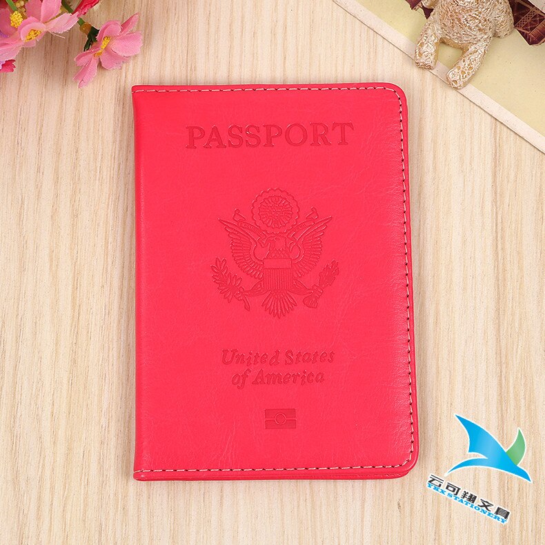 Pu leather USA Passport Cover Women Soft Leather Passaporte Case Travel wallet Passport Holder Document Organizer: Rose Red