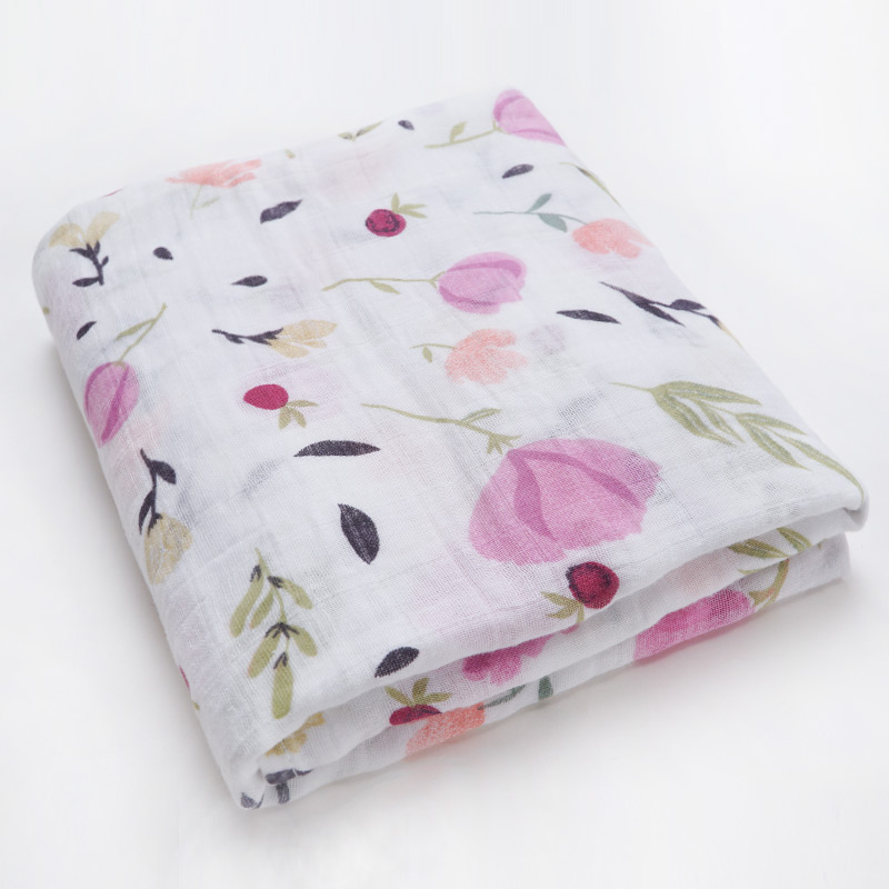 Bomull babyfilt nyfödd bebe linda wrap barnvagn tillbehör flamingo tecknat djurtryck babyprylar: Rosa blomma