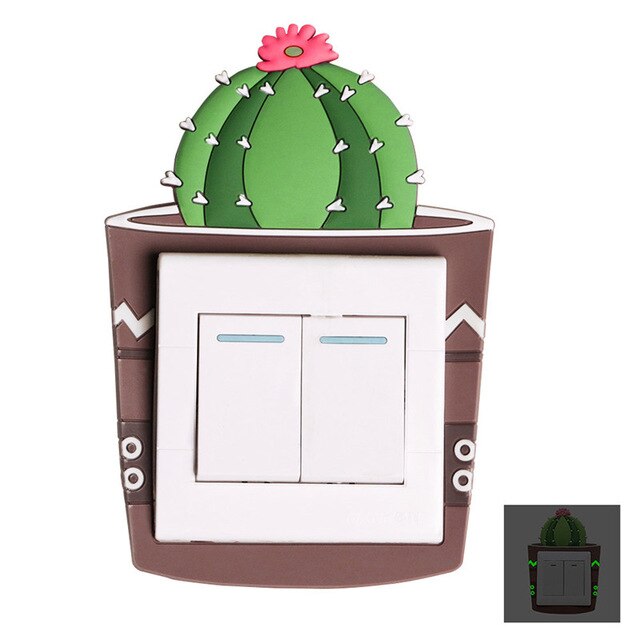 3D Cartoon Plant Vorm Fluorescerende Siliconen aan-uit Schakelaar Muurstickers Kids Kamers Lichtgevende Lichtschakelaar Outlet Behang: Blauw