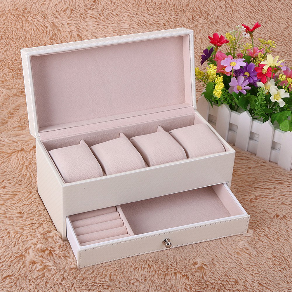4 Slots Watch Storage Box Drawer Jewelry Storage Display Leather Square Jewelry Dispay Watch Box