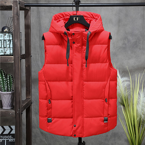Mode mannen Hooded Vesten Winter Warm Mouwloze Jassen Mannen Jassen Solid Casual Vest Mannelijke Vesten: Rood / 4XL