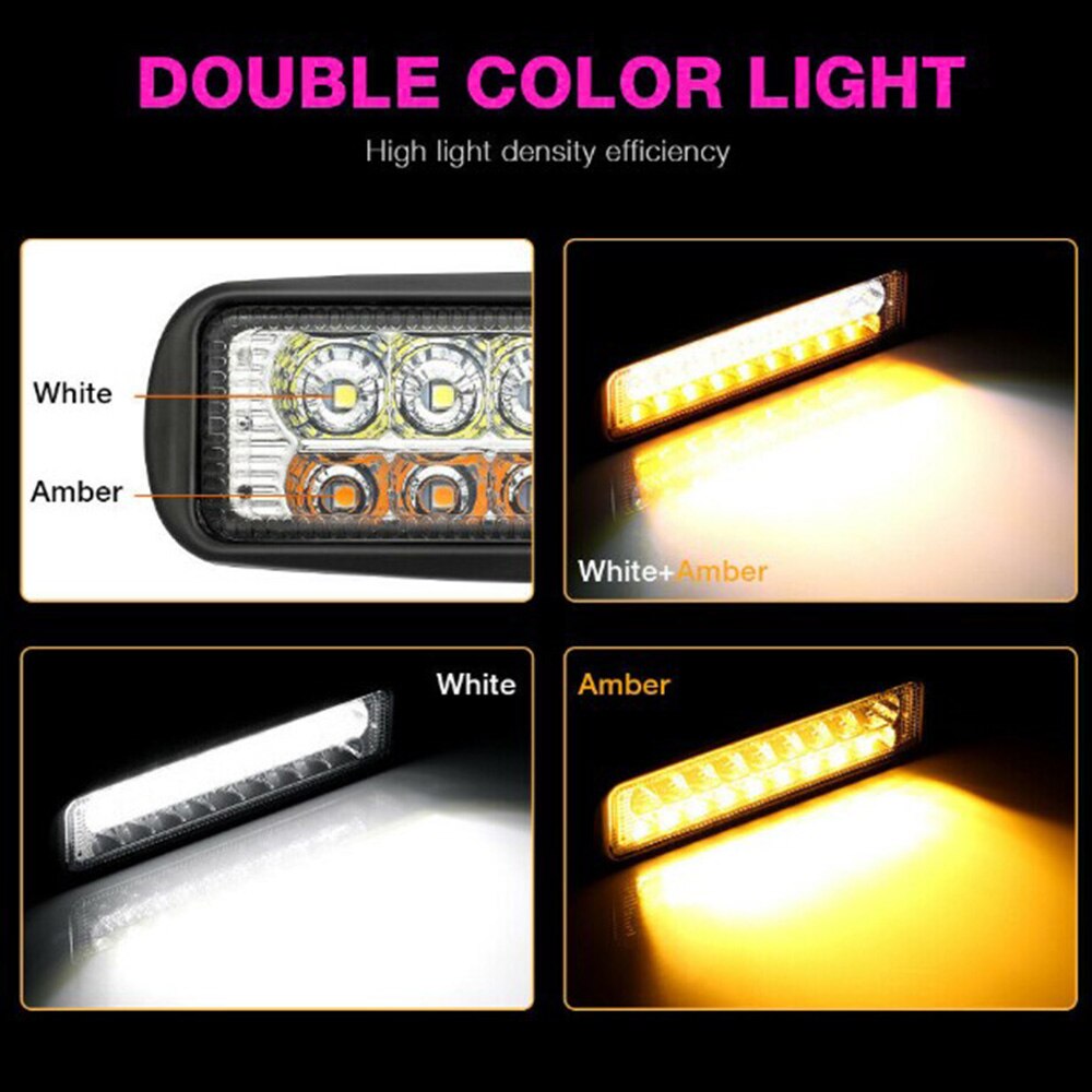 1X 6inch LED Work Light Bar Flood Spot Driving Fog Lamp Dual Color White & Amber