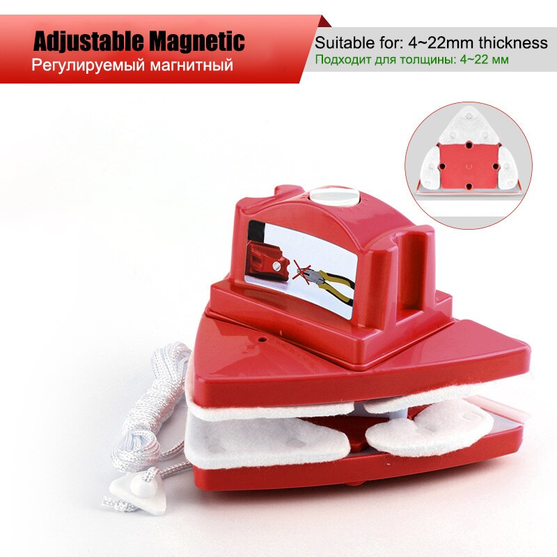 YOREDE Adjustable Magnetic Glass Wiper Wash Window Magnets Double Side Cleaning Brush For Washing Windows Home Cleaning Product: Adjustable-4-22-Red