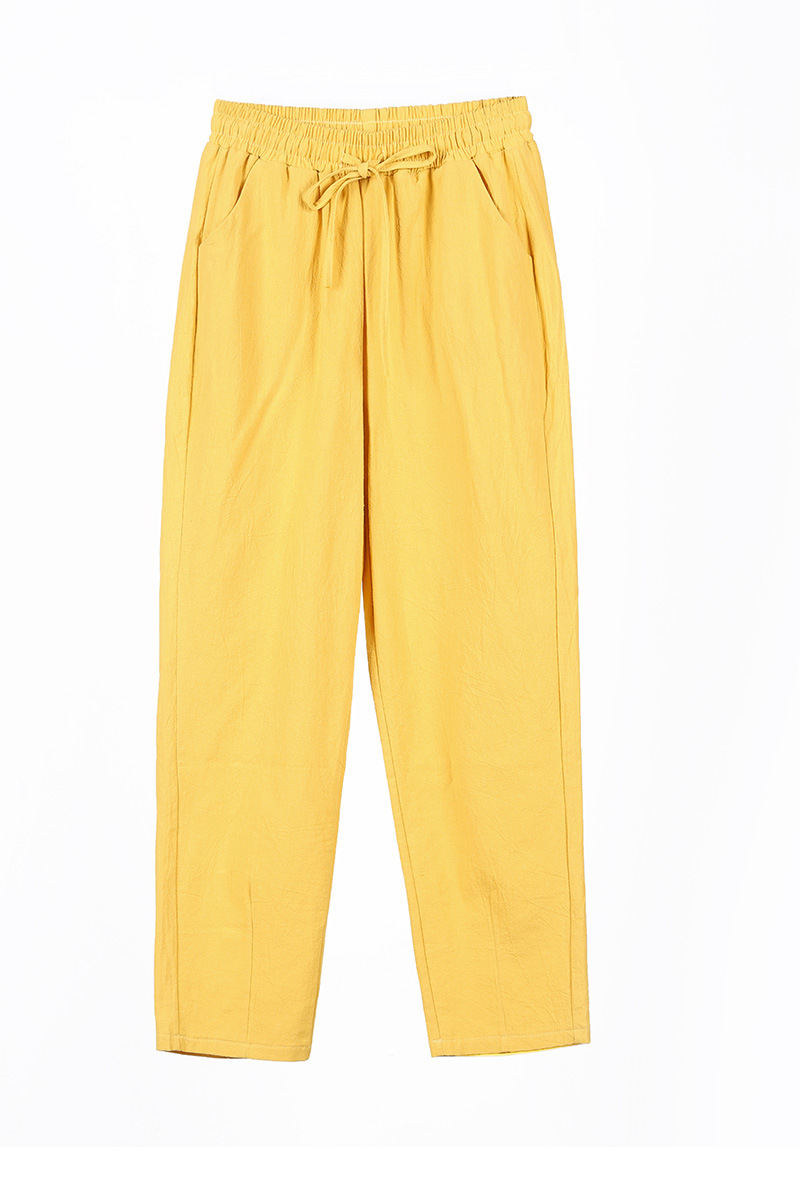 Pantalones bombachos de algodón para mujer, pantalón informal, holgado, liso, hasta el tobillo, coreano, con bolsillo elástico, para verano y otoño