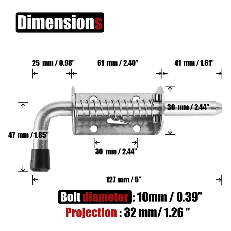 2Pcs 5 Inch Stainless Steel Spring Loaded Latch Pin Barrel Bolt 2mm Thickened Door Lock Brushed