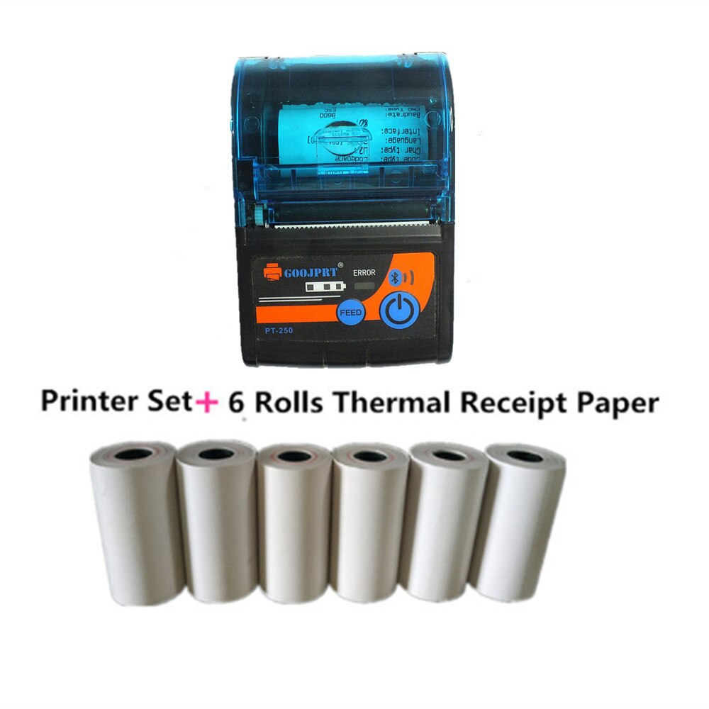 Portable Mini 58mm Bluetooth Thermal Receipt Ticket 57 50 paper Printer For Mobile Phone Bill Machine shop printer for Store: MTP-250-6Rolls / UK Plug