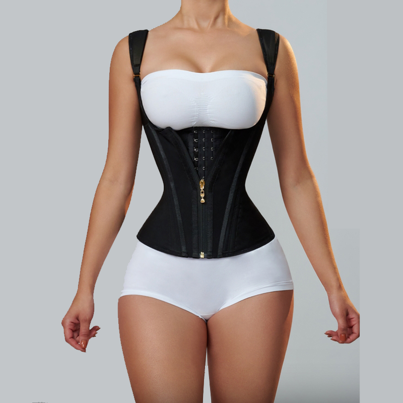 Fajas Colombianas – Corset d'entraînement de taille à Double Compression pour femmes, avec fermeture éclair réglable en os et yeux à crochet, modelant le ventre plat: XL / Black