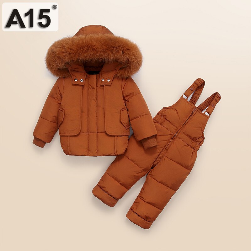 A15 unisex peuter jongens winterjas dons afneembare muts set broek kinderen kinderkleding meisjes babyjassen maat 12m 2 3 jaar
