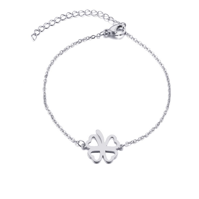 CACANA Stainless Steel Bracelet For Women Man Hollow Clover Gold And Silver Color Pulseira Feminina Lover's Engagement Jewelry: Silver