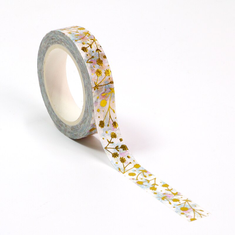 1Pc 10Mm * 10M Folie Lente Gouden Bloemen Bladeren Decoratieve Washi Tape Diy Scrapbooking Afplakband School office Supply