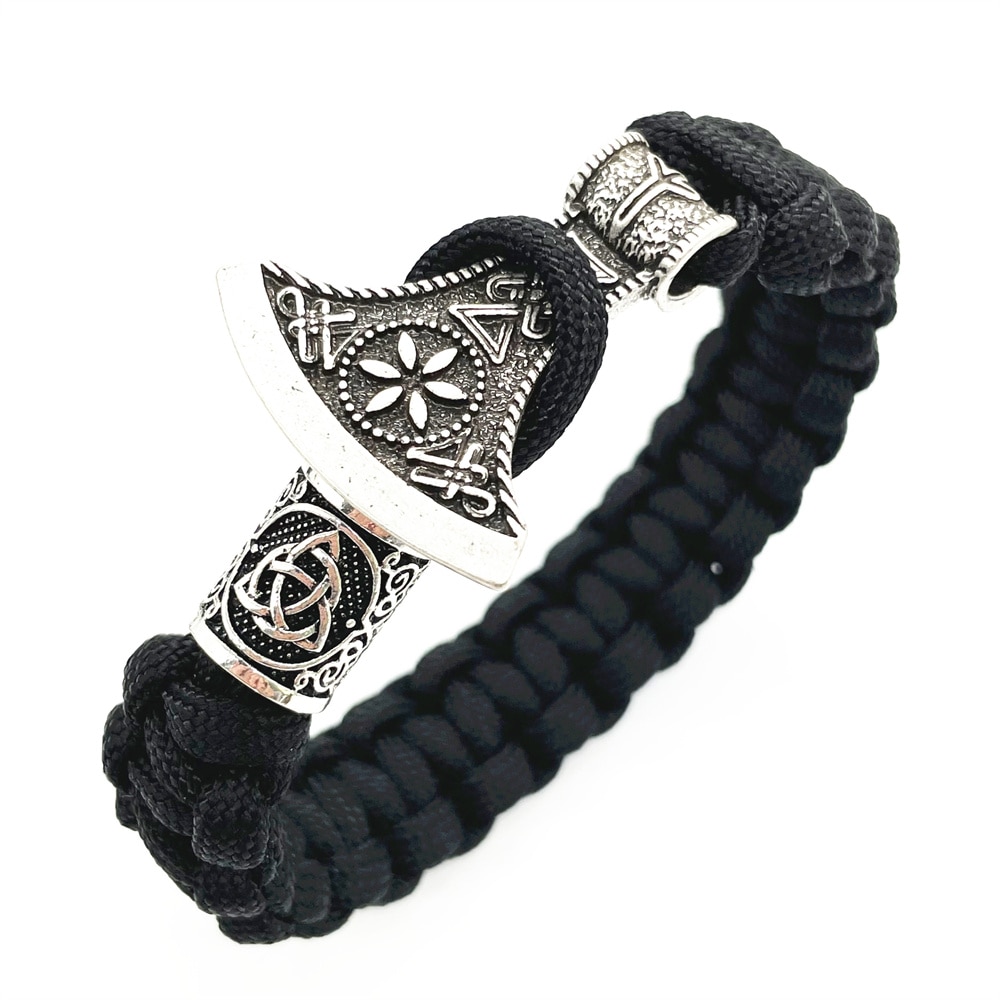 Viking Axe Met Algiz Runic Rune Amulet Sieraden Paracord Viking Armband Mannen Vrouwen Diy Kraal Accessoires: Silver Trinity / 21cm