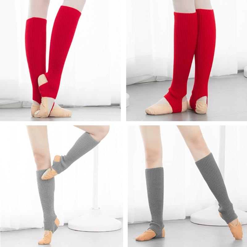 1 Pair Women Girls Ballet Dance Stirrup Leg Warmers Ribbed Knitted Solid Color Toeless Latin Knee High Socks Sleeves