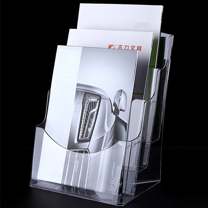 3 Layers A5 Plastic Brochure Phamplet Literature Display Holder Stand to Insert Leaflet Can be Wall Mount or on Desktop 2pcs