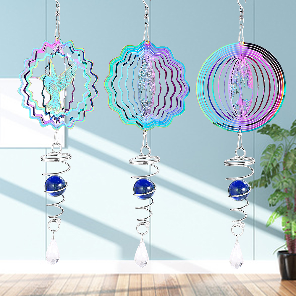 Stabilisateur de vent de couleur dégradée, boule d'observation, queue en spirale, arbre de vie, carillons éoliens, pendentif, décor suspendu de jardin
