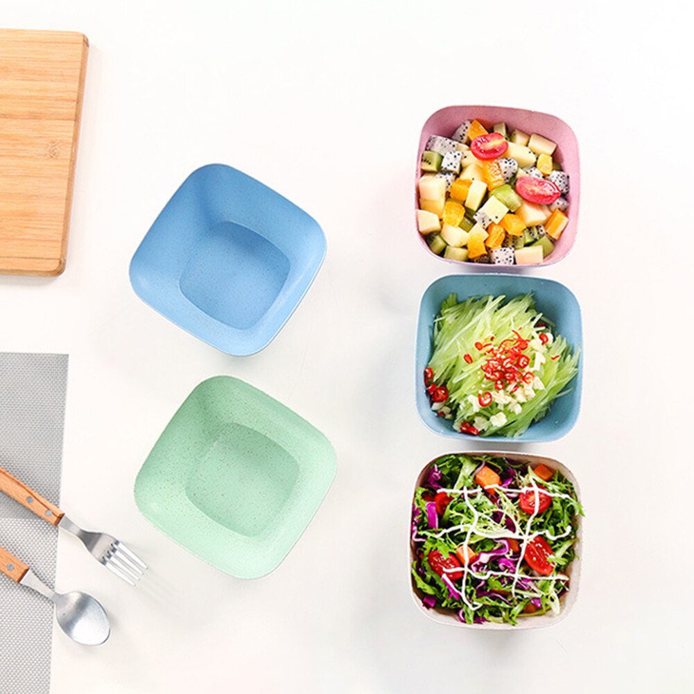 Kitchen Square Wheat Straw Bowl Soup Salad Bowl Eco-friendly Snack Dried Fruit Bowl Dish Plate Holder Bowls Kitchen Accessories
