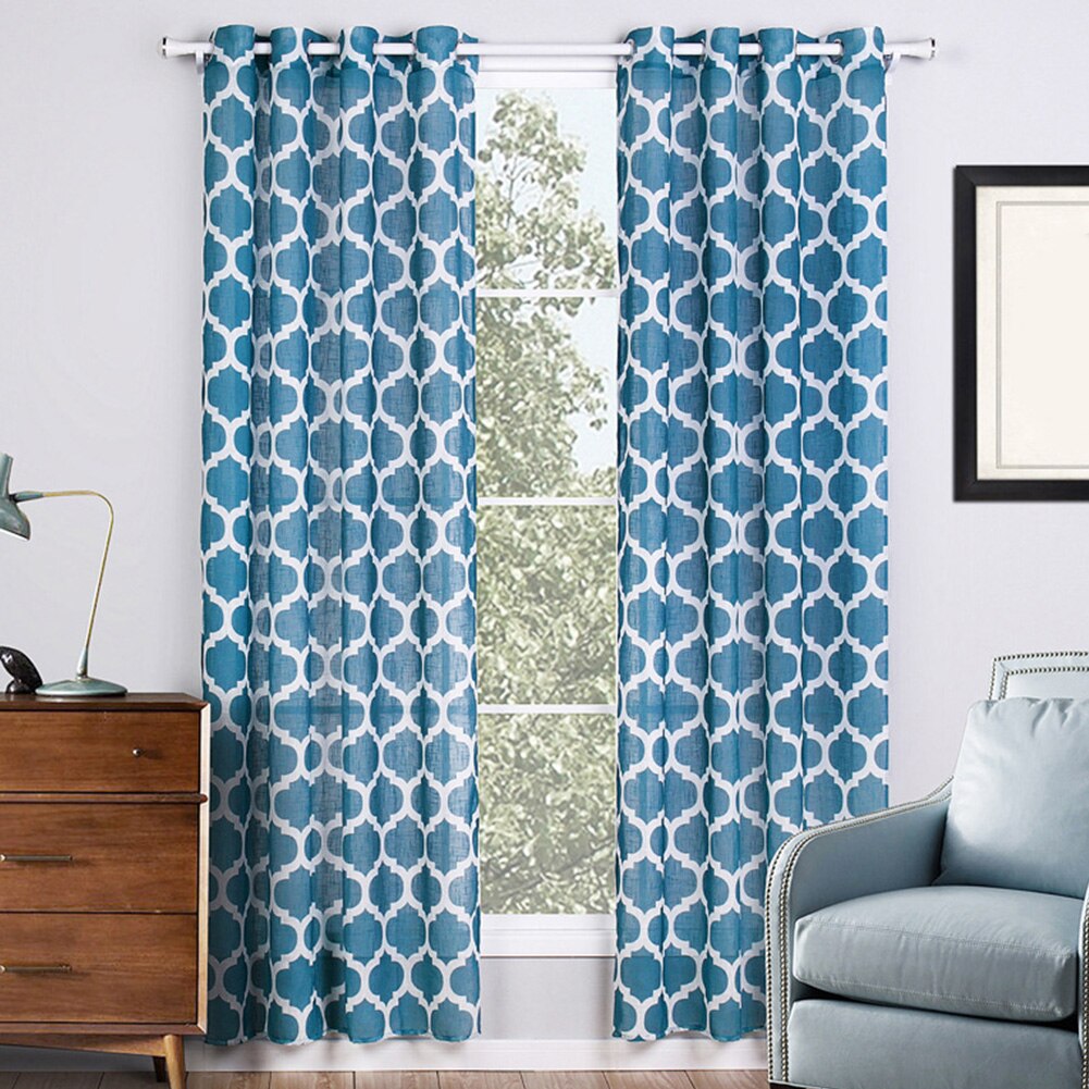 2pcs Stylish Window Floral Balcony Curtain Patio Door Panels Eyelet Home Decor Printed Linen Drapes Simple Semi Shading: c19127