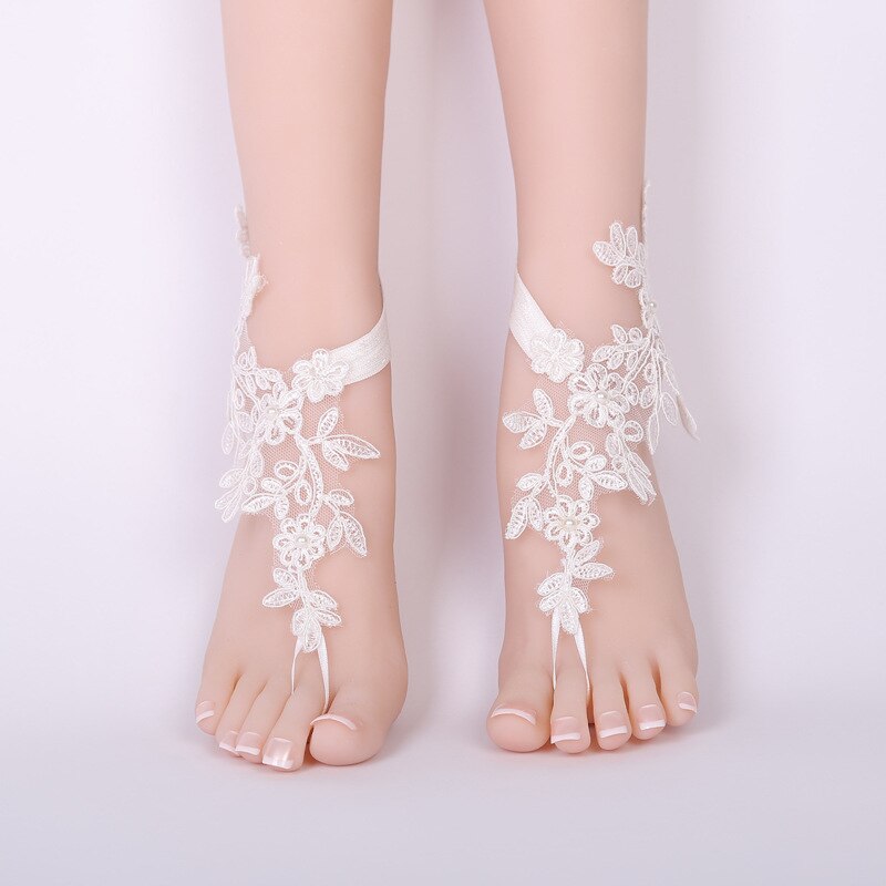 1 paar Wedding Bridal Enkelbanden Kant Decor Ketting Vrouwen Lady Beach Voet Sieraden Ketting Barefoot Sandalen Schoenen Accessoires