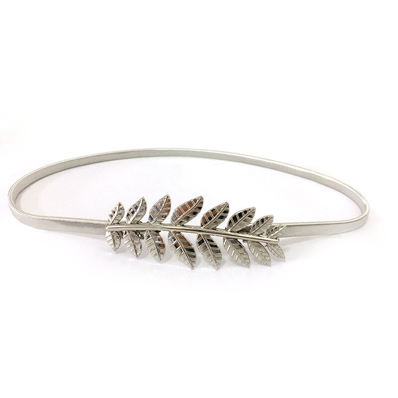 Cinturón elástico de Metal para mujer, cinturón de cadena de Color dorado y plateado, hebilla de hojas para mujer, vestidos con correa: silver