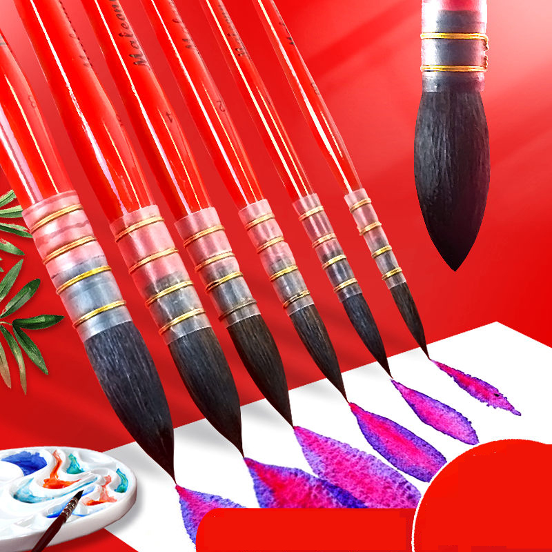 Pincel de pelo de ardilla hecho a mano para artista, pincel de acuarela pintado a mano, pinceles puntiagudos para acuarela Gouache Wash Mop Pen 1901