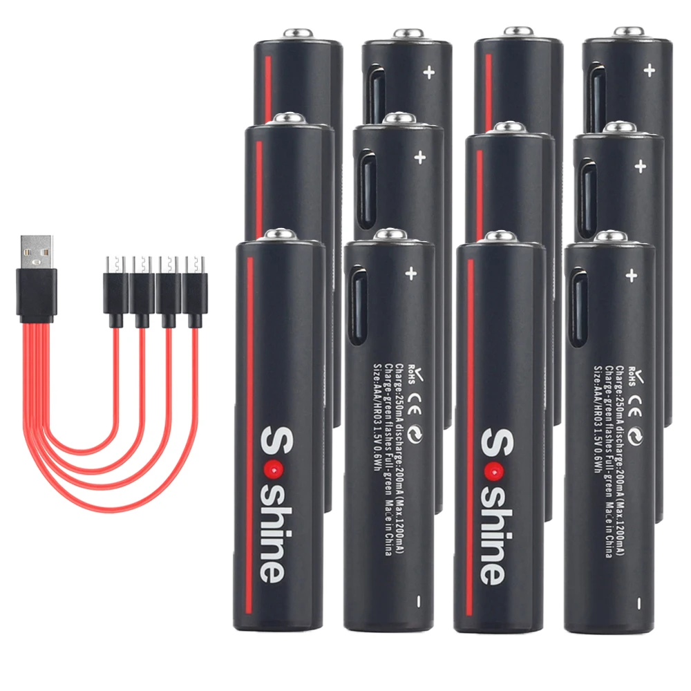 Soshine 600mwh usb li-ion aaa wiederauf ladbarer akku aaa 1,5 v lithium batterien mit 4-in-1 usb kabel für spielzeug kamera taschenlampe: Blau