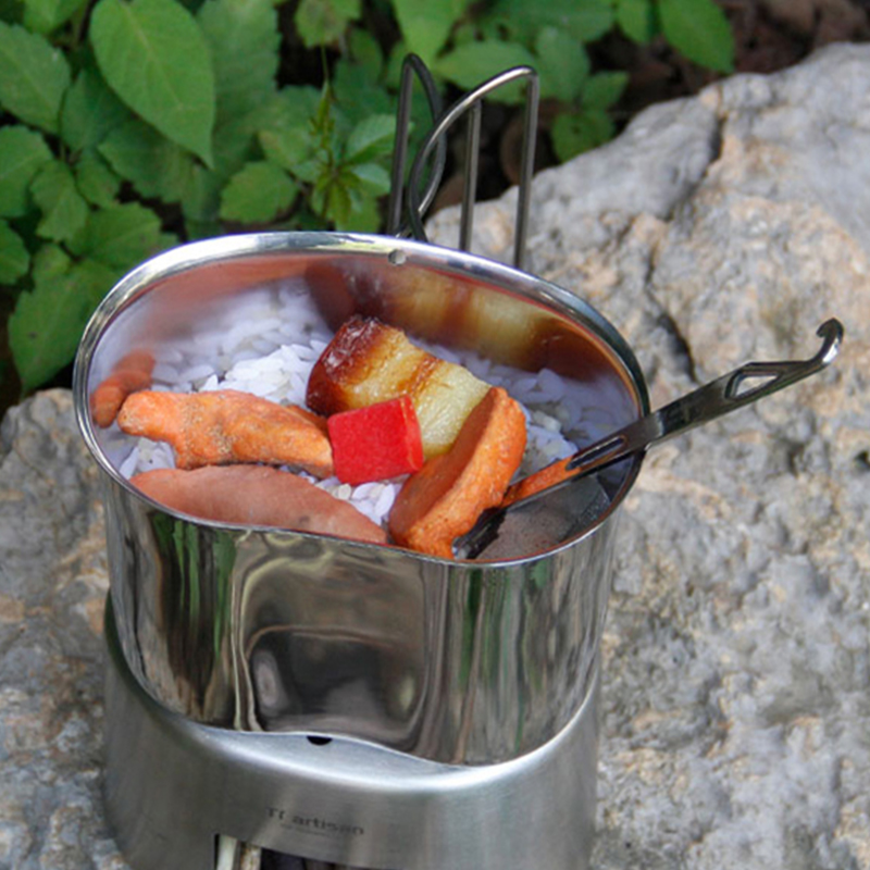 Tiartisan Outdoor Camping Kookgerei 304 Roestvrij Staal Leger Editie Kantine Beker Lunchbox Houtkachel Set Met Handvat Opknoping Pot
