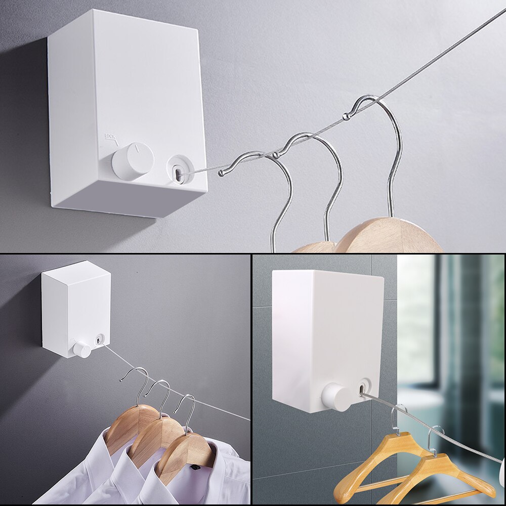 Balcony Invisible Drying Lines Washing Clothes Hanger Laundry Drying Line Wall-mounted Indoor Outdoor Retractable Clothesline 4M