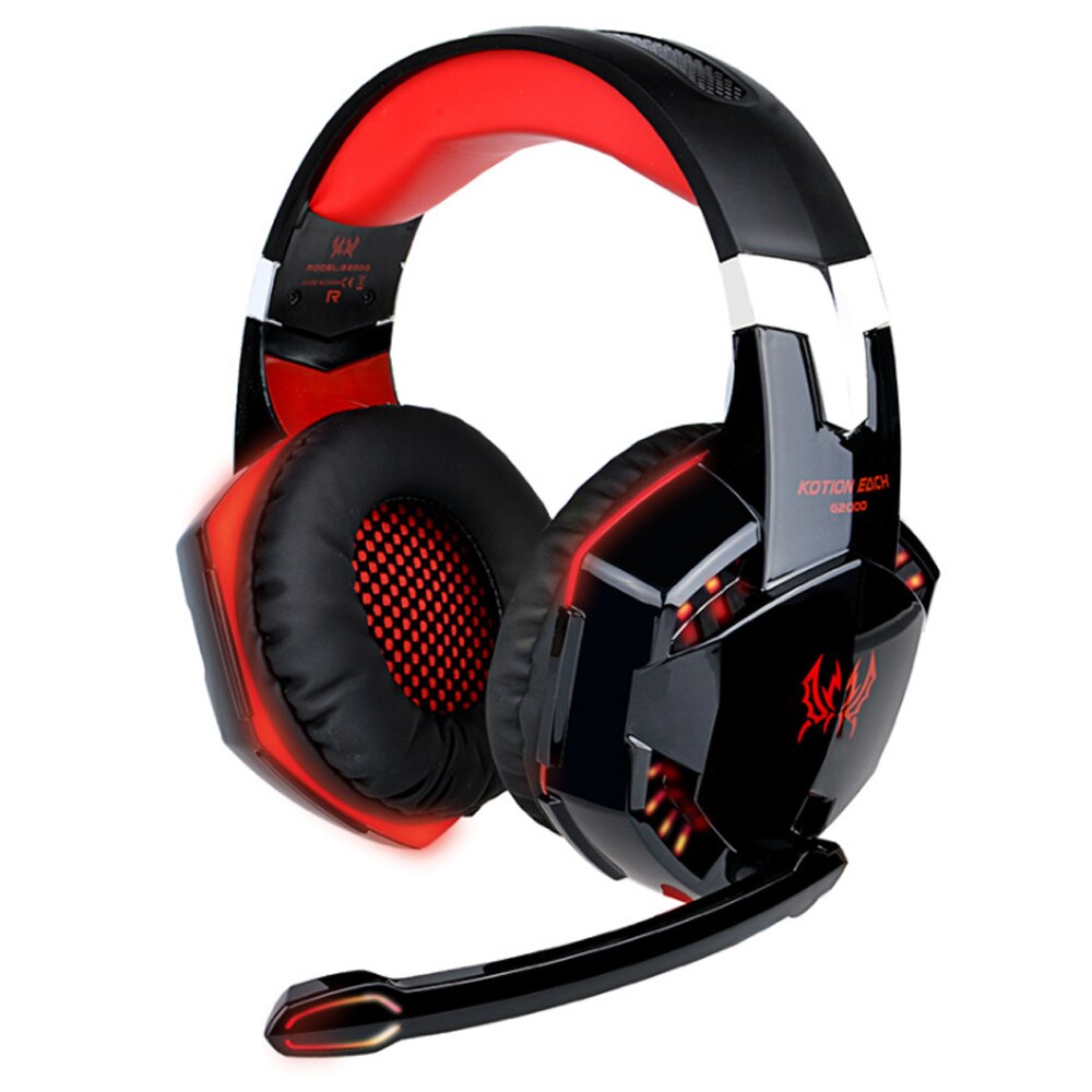 Kotion Each G4000 G2000 G9000 3.5mm Écouteurs de jeu filaires avec lumière LED et Micropone, pour PC, PS4, Xbox, ordinateur portable: G2000 RED