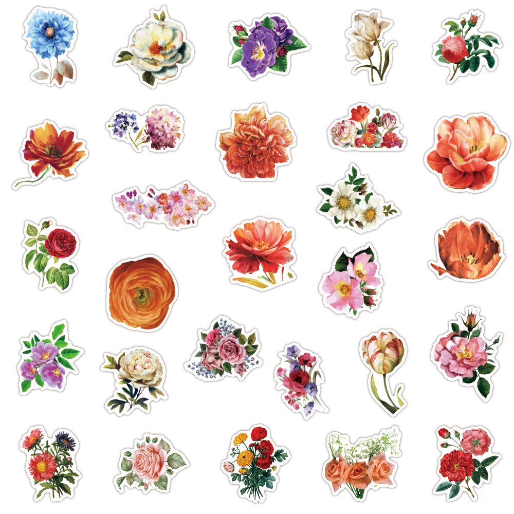 100PCS Various Plant Fresh flowers Roses Stickers for DIY Stationery Laptop Decal Scrapbook Skateboard Guitar Helmet Sticker