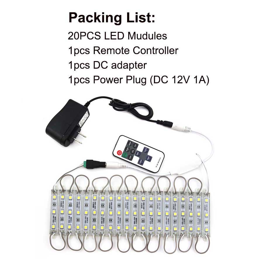 Smd 5050 led moduler lys 3 ledet  dc12v vanntett reklame skilt butikk front lys stripe lampe moduler sett hvit farge: 20 stk sett