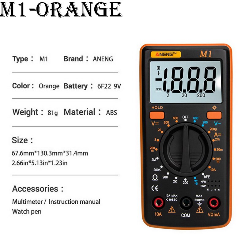 Digital Multimeter M1 A830L Portable Multimeters Handheld Tester Intelligent Digital Multimetro With Test Lead Lcd Display