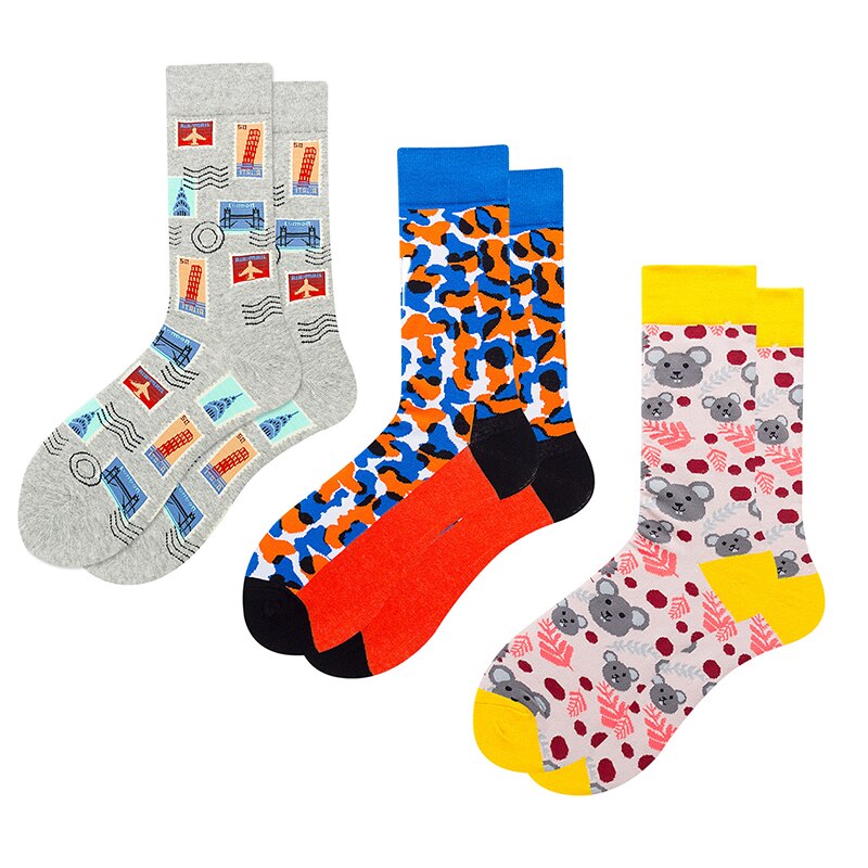 3pairs Funny Socks Personality Cotton Men& Women Sports Socks Beer Mouse Rabbit Shrimp Stamp Animal Food Fruit Cycling Socks: 14