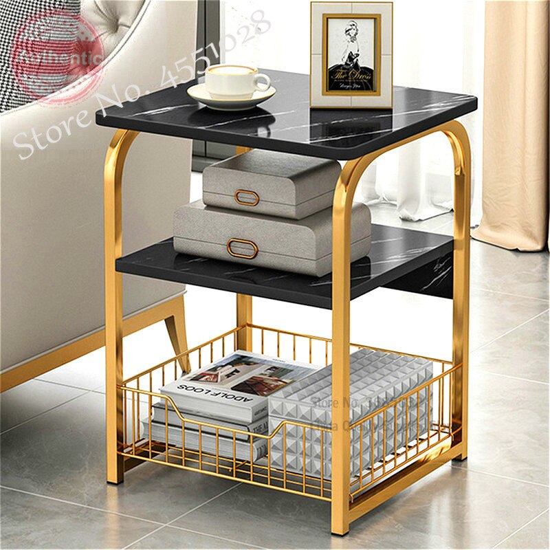 Noord Gouden Thee Tafel Ijzer Vierkante Marmeren Tijdschrift Plank Salontafel Klein Bureau Beweegbare Slaapkamer Woonkamer Meubels