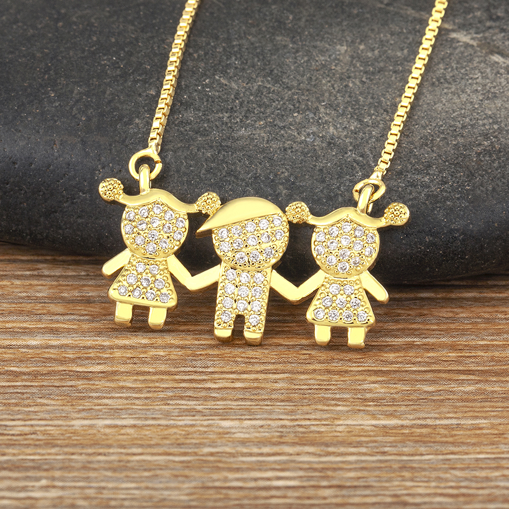 Nidin Mode Kinderen Jongen En Meisje Hanger Kettingen Aaa Cz Vergulde Schattige Familie Sieraden Voor Vrouwelijke Meisje Party Cadeau