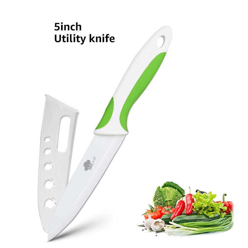 Keramik Messer 6 5 4 3 zoll Chef Fleisch Zoll-dienstprogramm Slicing Schäl Messer Weiß Klinge Bunte Anti-slip Griff küche Kochen Werkzeuge: 5 inch lightgreen