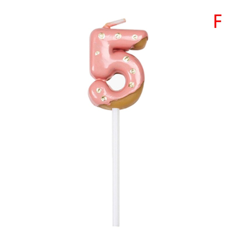 1pc Cute number candles for cake topper 0 -9 Chocolate biscuit birthday candle: pink5